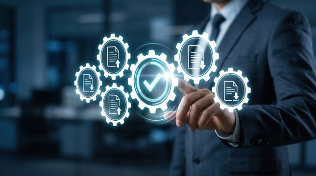 Digital document management process with gears for faster and more efficient approval.