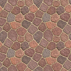 Fototapeta premium SEAMLESS PATTERN OF STONE PORPHYRY PAVING MADE WITH PORPHYRY STONE BLOCKS OF IRREGULAR SHAPE, CALLED OPUS INCERTUM, IN A PEDESTRIAN ZONE - CONCEPT USEFUL FOR RENDERINGS APPLICATIONS.