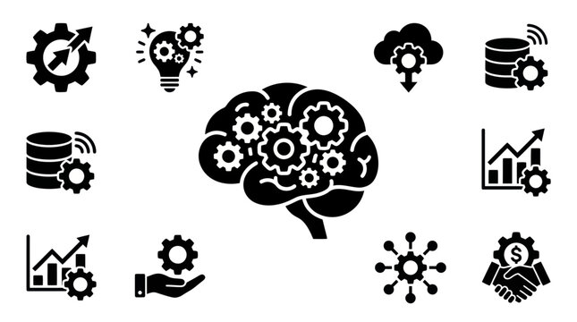 Artificial intelligence data science and technology icon collection.