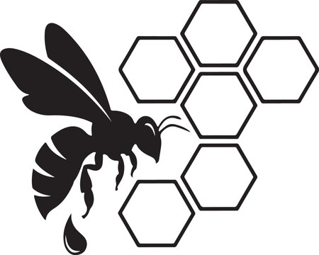Black silhouette of a bee with honeycomb pattern honeybee
