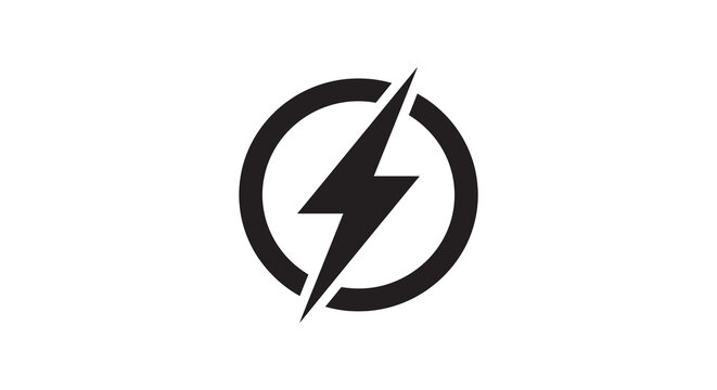 Lightning bolt within a circle black and white silhouette