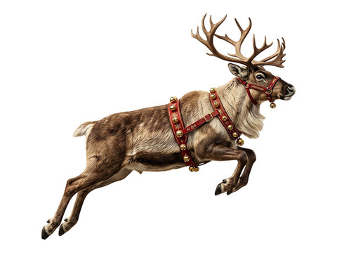 Realistic Reindeer Jumping Cutout on Transparent Background