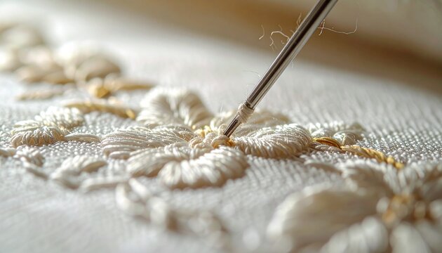 Close up of delicate white crochet lacework pattern.