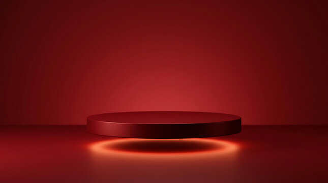 Red floating podium with glowing neon light for product display