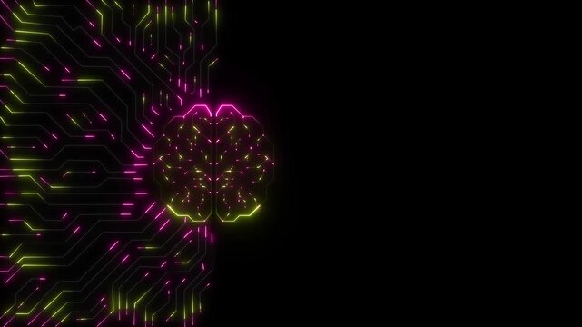 Neon AI Brain Animation with Glowing Neural Particles and Futuristic Artificial Intelligence Visualization on Black Background 4k animation video