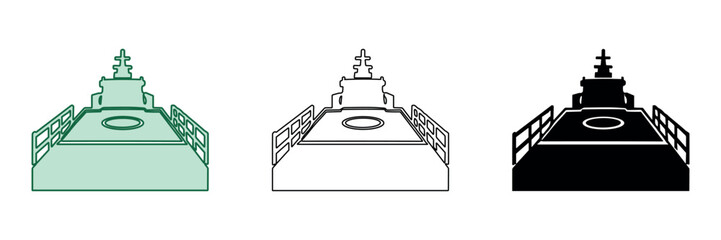 Modern warship deck with helipad and railings, viewed from the stern © Ophelia