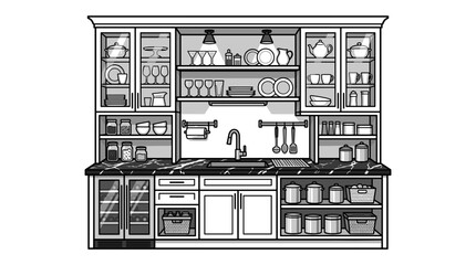 Fototapeta premium Detailed Illustration of a Fully Stocked Kitchen Cabinet.