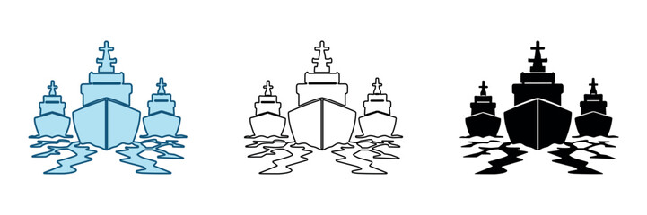 Naval fleet formation of warships sailing through choppy waters © Ophelia