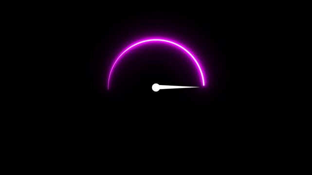 Glowing Neon Speedometer Icon on Black Background with Digital Speed Meter Animation for Dashboard Interface and Technology Design
