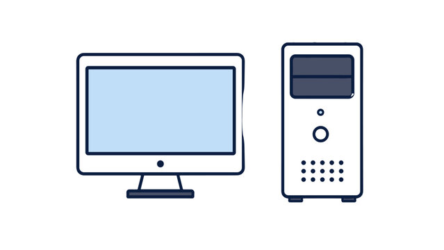 Desktop computer monitor and tower line icon vector