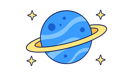 Blue ringed planet with stars flat vector icon © icon_art