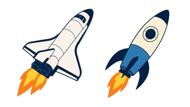 Retro rocket and space shuttle vector illustration set