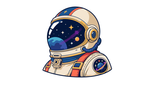 Astronaut helmet patch style vector illustration with cosmic visor