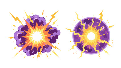 Cartoon energy explosion bursts with lightning and smoke © icon_art