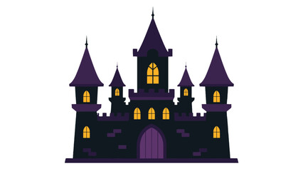 Spooky haunted castle vector illustration with glowing windows © icon_art