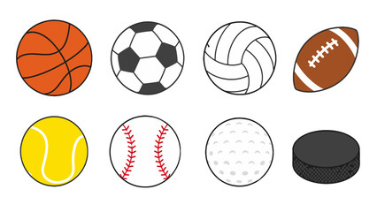 Fototapeta premium Seamless pattern with hand drawn sports balls and hockey puck