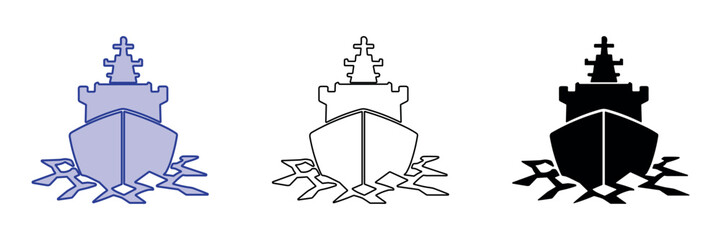 Front view of a stylized warship sailing through choppy waters © Ophelia