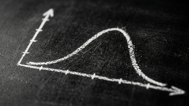 Detailed view of a drawn probability distribution curve with axes on a dark background.
