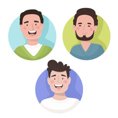 Obraz premium Set of three stylish male avatars in flat vector design