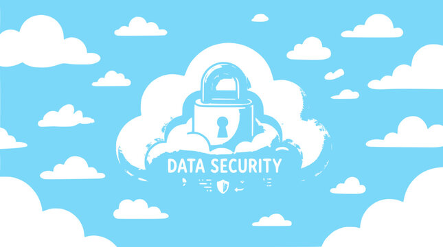 Cloud Data Security Concept: Padlock on Cloud with Data Icons, Digital Protection