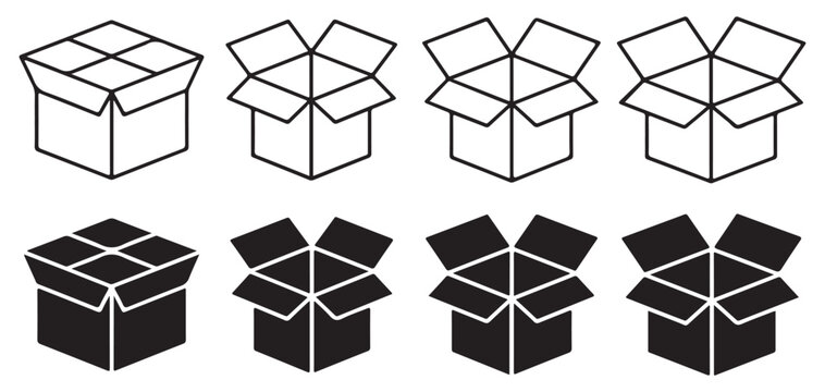 3D isometric box icons with shading and outlines. vector illustration eps 10