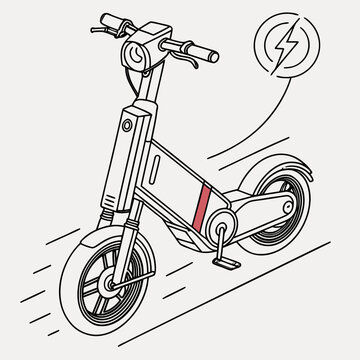 Electric scooter line art illustration with charging icon e scooter eco friendly electric bik