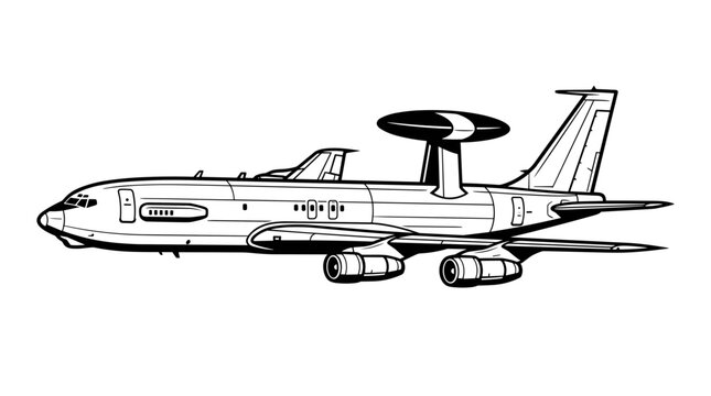 E 3 Sentry Airborne Warning and Control System Aircraft Line Drawing.