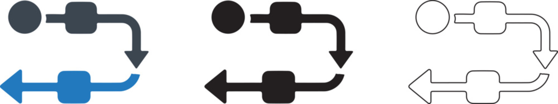 3 Icon Concepts Colour Icon, Solid Icon and Line Art Data Flow and Connection Arrow Icon Set with Bidirectional Connector Network Link Process Flow and Sync Arrows Transparent PNG Vector EPS