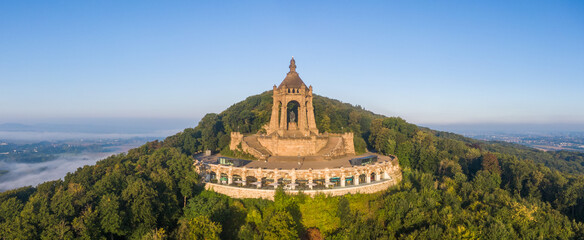 Aerial morning view of Emperor William Monument in Porta Westfalica © Iurii