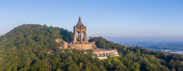 Aerial morning view of Emperor William Monument in Porta Westfalica © Iurii