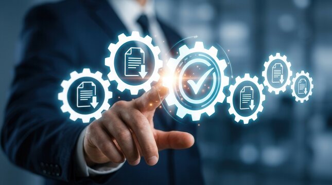 Automated electronic document approval workflow reducing manual paperwork and errors.