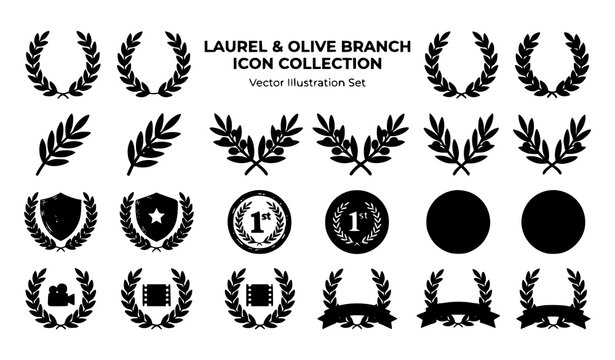 Laurel wreath and olive branch award icon set with Roman Greek victory vector design