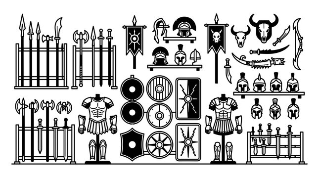 Collection of Roman Soldier Weapons and Armor Icons.