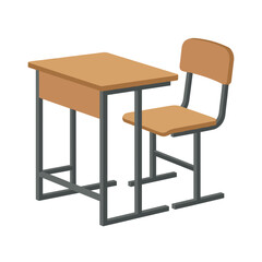 Fototapeta premium Wooden School Desk and Chair Flat Vector Design