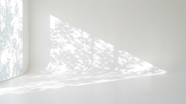 White studio background with realistic window leaf shadow overlay