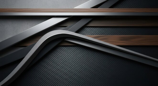 Abstract composition of metal wood and carbon fiber materials