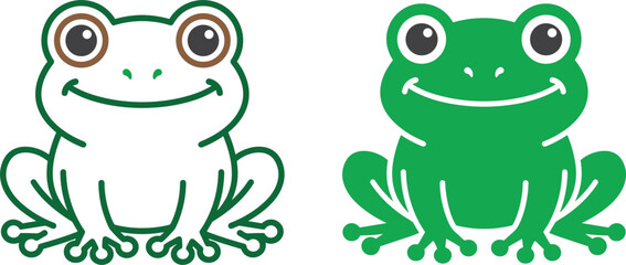 Fototapeta premium Cute Smiling Cartoon Frog Mascot Vector Set with Outline and Solid Flat DesignCute Smiling Cartoon Frog Mascot Vector Set with Outline and Solid Flat Design
