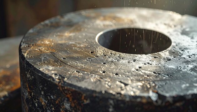 Close up of coffee grounds in metal sieve.