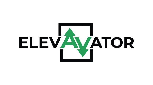 Minimalist vector illustration featuring bold black typography and green directional arrows for modern business branding