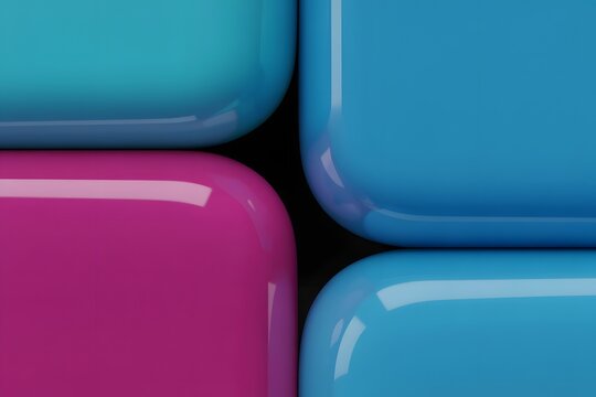 Vibrant teal blue and magenta rounded squares creating an abstract geometric pattern with soft glossy surfaces