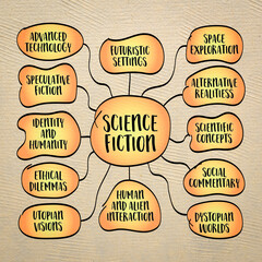 science fiction, speculative fiction that explores imaginative and futuristic concepts based on science and technology - sketch mind map infographics © MarekPhotoDesign.com