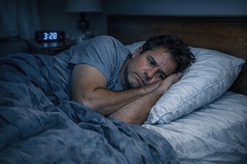 Obraz premium A person lying down, resting their head on a pillow, often used for lifestyle and everyday scenes