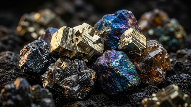 A collection of shiny minerals highlighting the importance of rare earth elements in global technology.