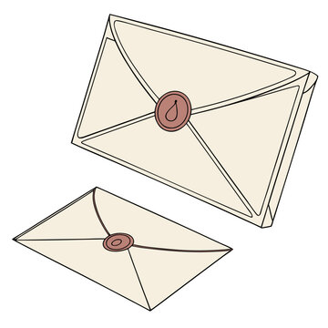 Two sealed envelopes with wax seals on a white background post office mail carrier
