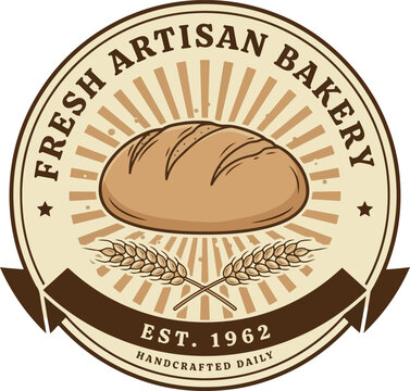 Vintage bakery fresh artisan bread emblem, est. 1962