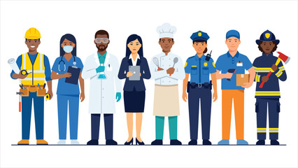 Obraz premium Diverse group of essential workers and professionals standing together