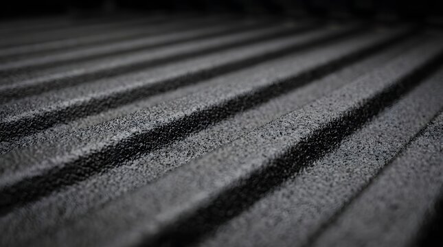 Close-up abstract dark textured background with parallel ribbed lines and shallow depth of field
