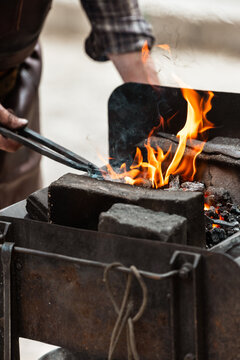 Fierce Flames Rising From Blacksmith Coal Forge