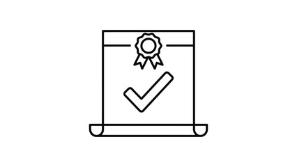 Fototapeta premium Minimalist line icon of a certified document with a checkmark.