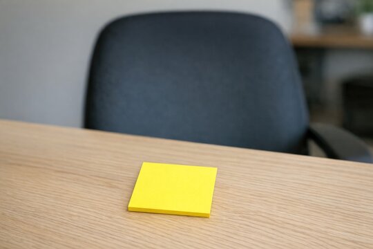A single yellow post-it note sitting on top of a wooden table, perfect for highlighting important notes or reminders
